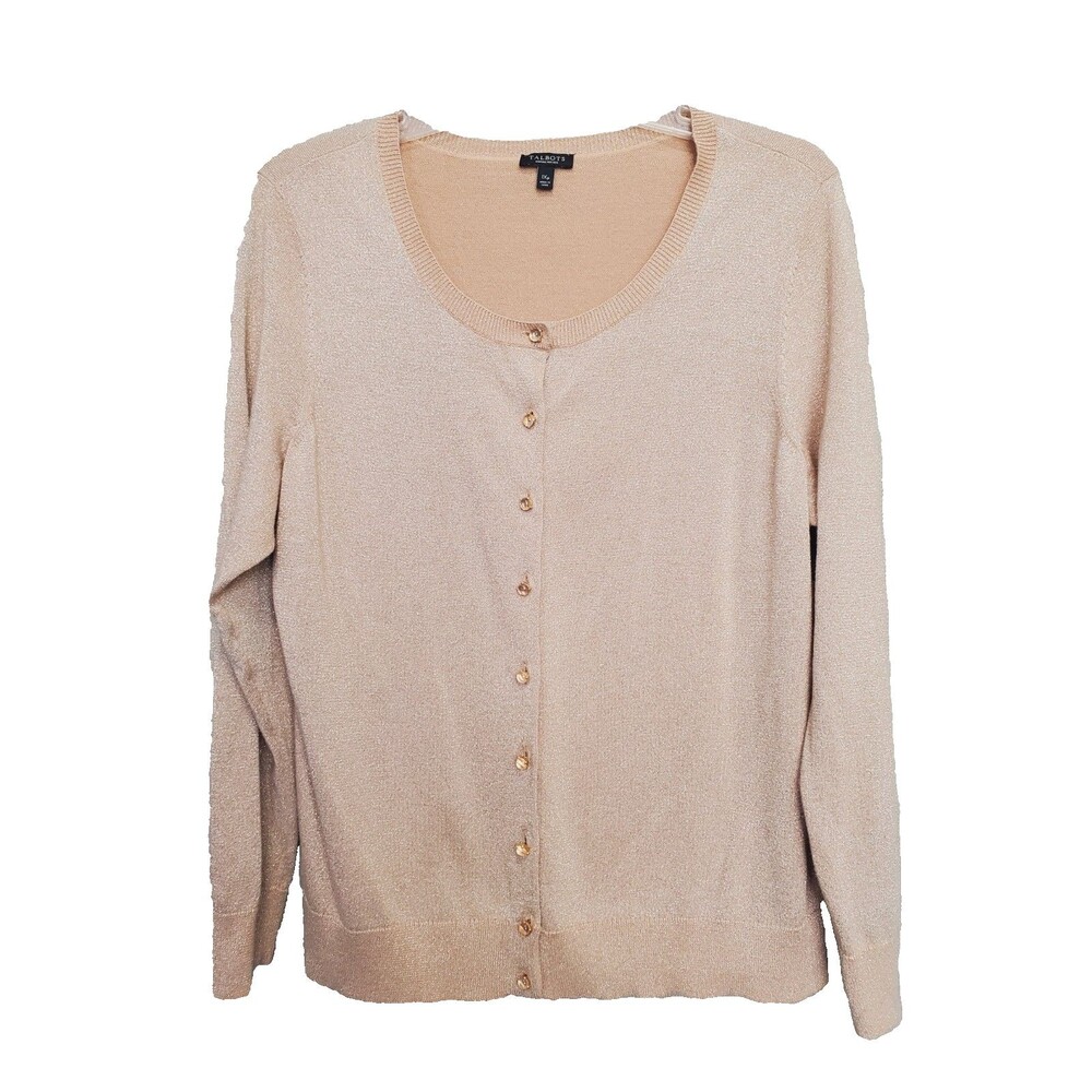 Talbots Woman Petites Gold Shimmer Cotton Blend Button-Up Cardigan Sweater 1XP